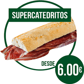 Disfruta de un supercatedrito de jamón ibérico, o de lómo ibérico de bellota. En Talavera de la Reina, CC Los Alfares. Abrimos todos los días.